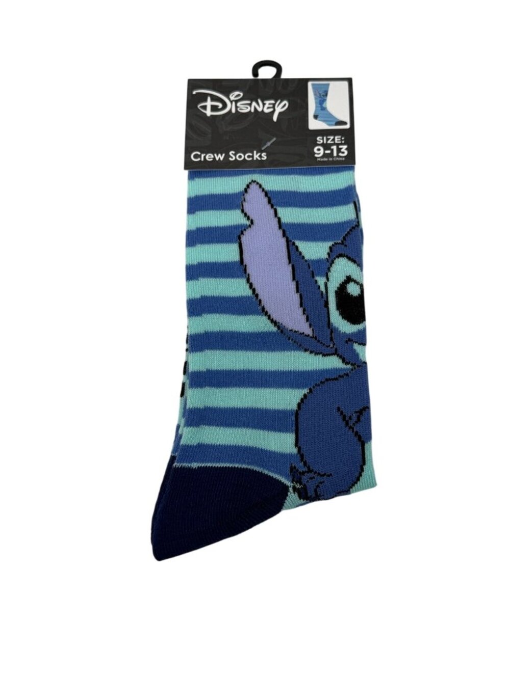 Disney Stitch Crew Socks Mens 9-13 Blue Striped Character Novelty NWT